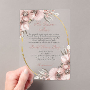 Invitation en or rose acrylique Quinceanera