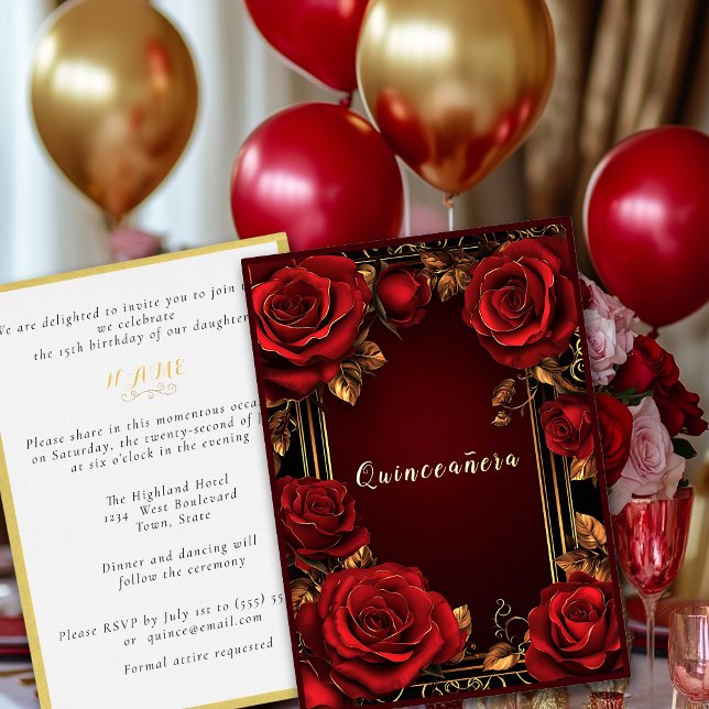 Invitation en papier métallisé Quinceañera cadre e (Créateur téléchargé)