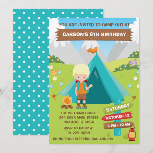 Invitation En Plein Air Camping Anniversaire Fête Blonde Hair