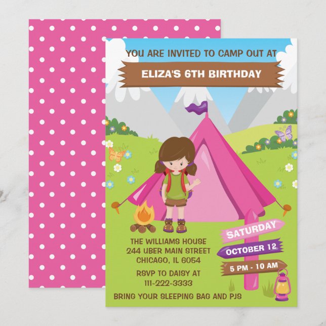 Invitation En Plein Air Camping Anniversaire Fête Brown Coiff (Devant / Derrière)