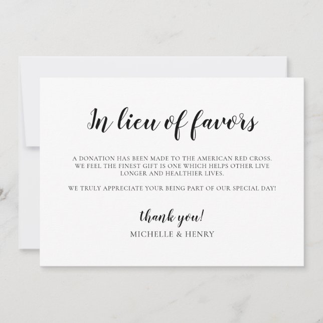 Invitation En remplacement des faveurs Signe de don Mariage (Devant)