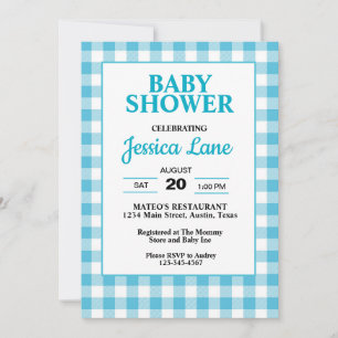 Invitation En vichy Baby shower bleu plaqué