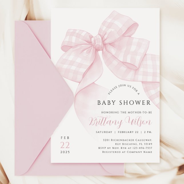 Invitation En vichy Baby shower de la boue rose (Créateur téléchargé)