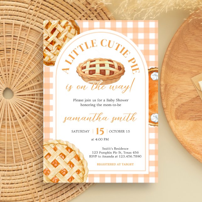 Invitation En vichy Baby shower Little Cutie Pie (Gingham Little Cutie Pie Baby Shower Invitation)