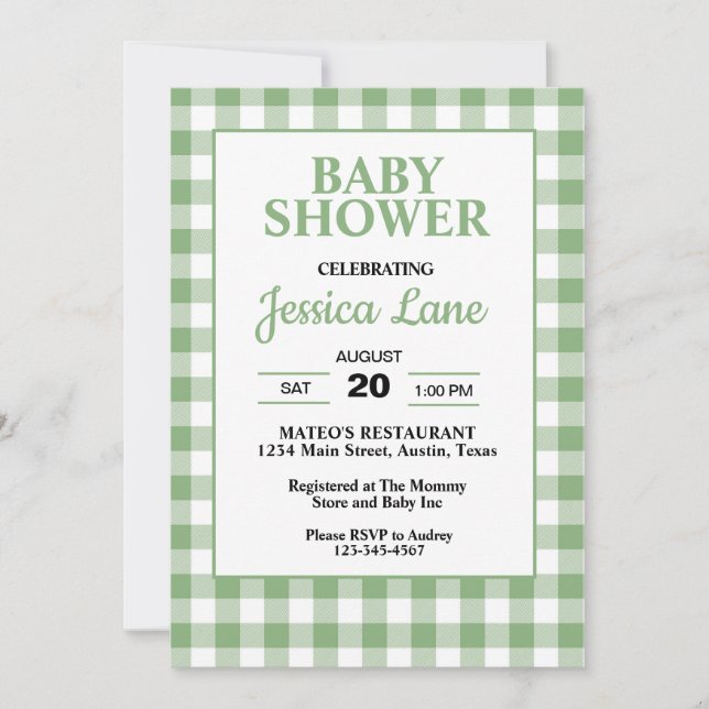 Invitation En vichy Baby shower vert (Devant)