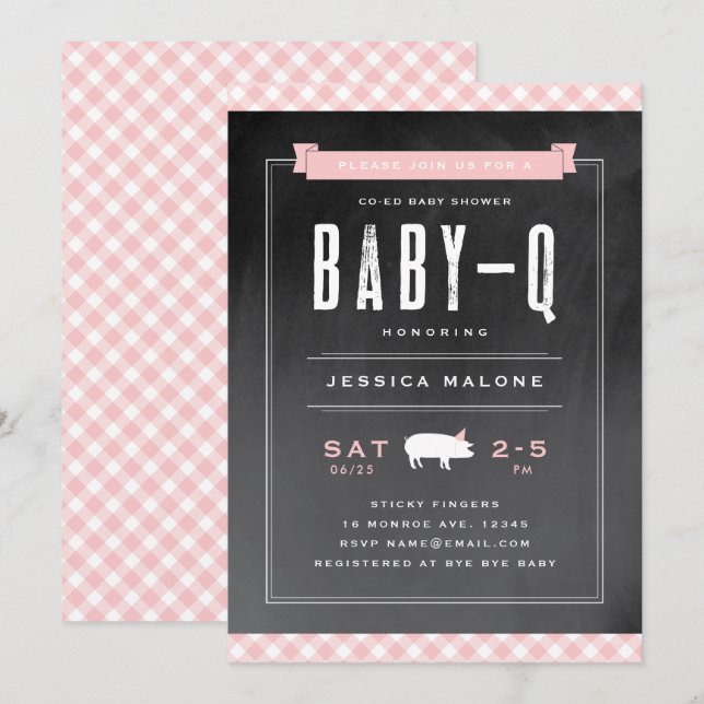 Invitation en vichy BBQ Bébé Baby shower Co-ed (Devant / Derrière)