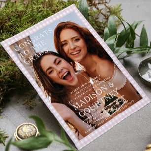 Invitation En vichy Beige moderne Photo Graduation Party