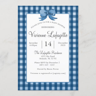 Invitation En vichy bleu marine avec Baby shower de Bow