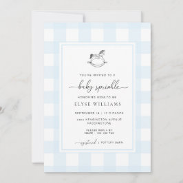 Invitation En vichy bleu Rocking Horse Baby Sprinkle