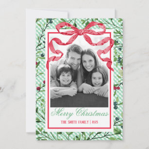 Invitation en vichy Bow Botanical Christmas Card