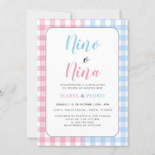 Invitation en vichy Classic Nino o Nina Spanish Gender Revela
