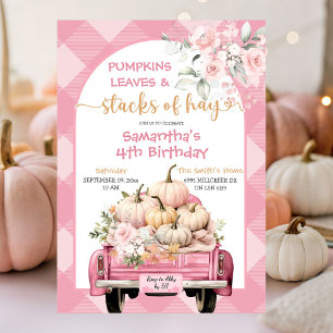 Invitation en vichy Feuilles Citrouilles et piles de foin Ann