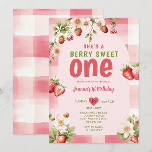 Invitation en vichy fraise sucré une baies 1er anniversaire