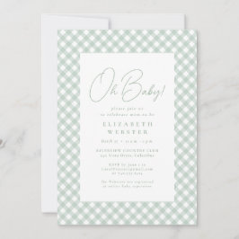 Invitation en vichy joli baby shower vert neutre