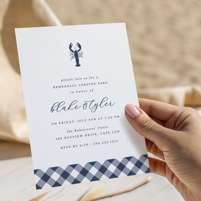 Invitation En vichy marine | Dîner de répétition au homard (Créateur téléchargé)
