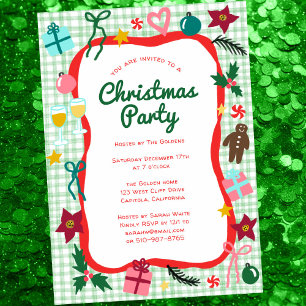 Invitation en vichy Noël Quirky Whimsical Fête sur mesure