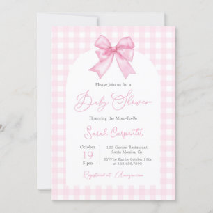 Invitation En vichy rose et Baby shower de la corneille