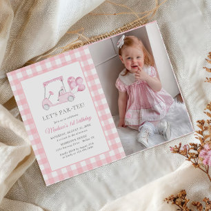 Invitation En vichy rose fille de golf 1er anniversaire Photo