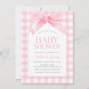 Invitation En vichy rose mignonne avec Baby shower de fille d