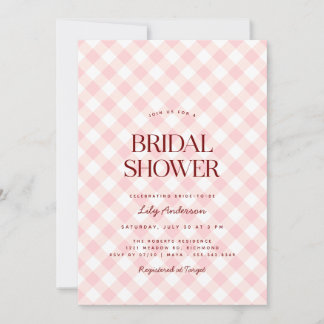Invitation En vichy rose pâle | Fête des mariées de pique-niq