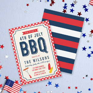 Invitation En vichy rouge et 4 juillet BBQ bleu