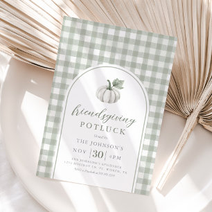 Invitation en vichy Sage Friendsgiving Potluck