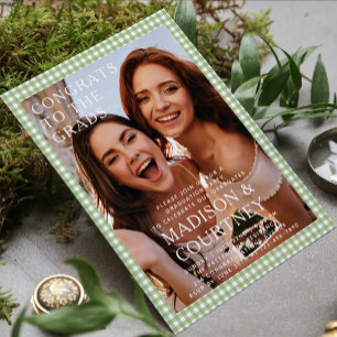 Invitation En vichy Vert moderne Photo Graduation Party