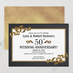 Invitation encadrée or pour les 50 ans de mariage