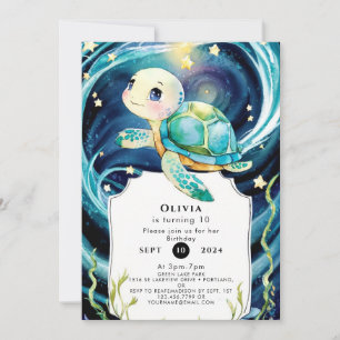Invitation Enchanté sous la tortue des saumons de mer Anniver