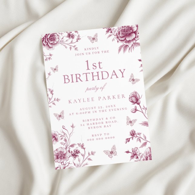 Invitation Enchanted Blush Dusty Rose 1ère fête d'anniversair (Créateur téléchargé)