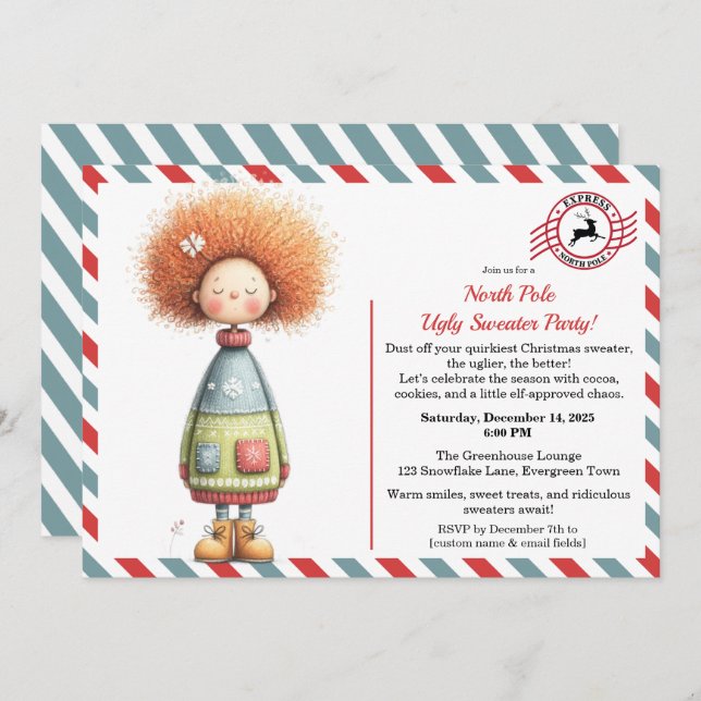 Invitation Enchanted Elf | North Pole Ugly Sweater Party  (Devant / Derrière)