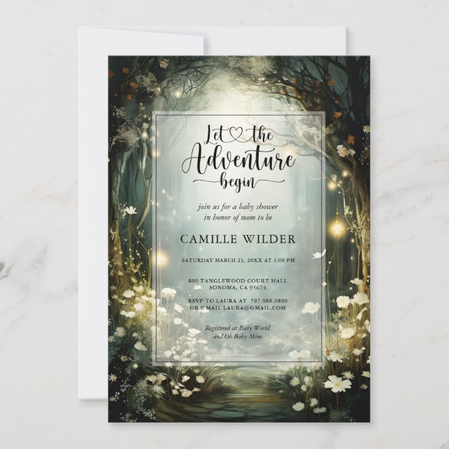 Invitation Enchanted Forest Adventure commence le Baby shower (Devant)