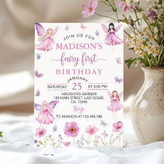 Invitation Enchanted Forest Fairy First Floral Birthday
