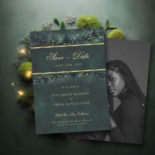 Invitation Enchanted Forest Gold Photo Wedding Enregistrer la