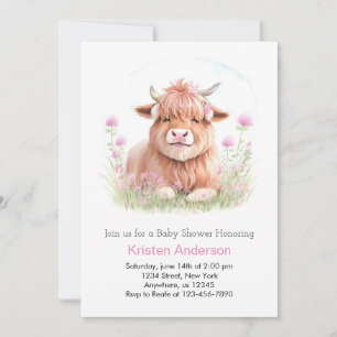 Invitation Enchanted Highland Cow Blissful Girl Baby shower