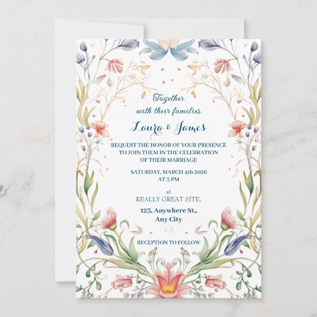 Invitation Enchanted Pastel watercolor Floral Garden Wedding (Devant)