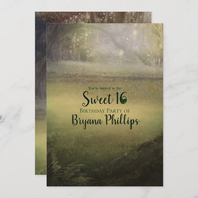 Invitation Enchantée Lumières Enchantant Forest Sweet 16 Part (Devant / Derrière)