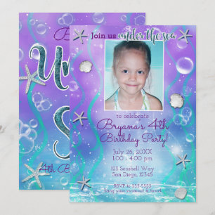 Invitation Enchantée sous le Sea Purple Turquoise Photo Party