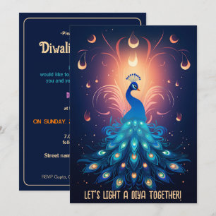 Invitation Enchanter Diwali Delight avec Peacock bleu 🦚