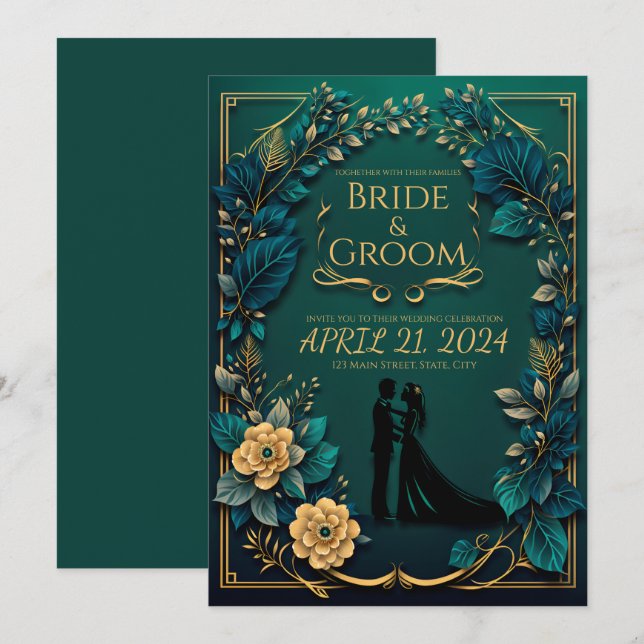 Invitation Enchanter l'amour : Emerald Green et Gold (Devant / Derrière)