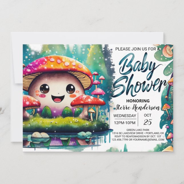 Invitation Enchanter le Baby shower de prairie des champignon (Devant)