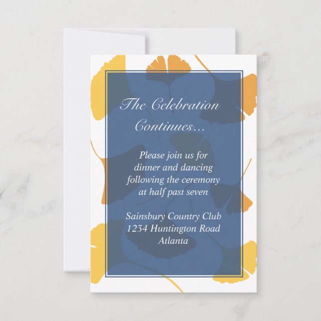 Invitation Enclosure de mariage bleu aux feuilles de ginkgo t (Devant)