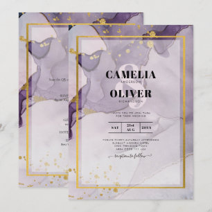 Invitation Encre alcoolique abstraite de mariage violet pouss