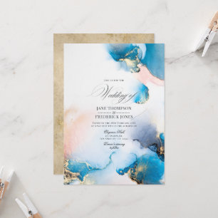 Invitation Encre alcoolique bleue et or élégante avec accents