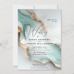 Invitation Encre alcoolique fluide Luxe Opale Sarcelle Or