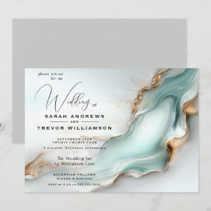 Invitation Encre alcoolique fluide Luxe Opale Sarcelle Or