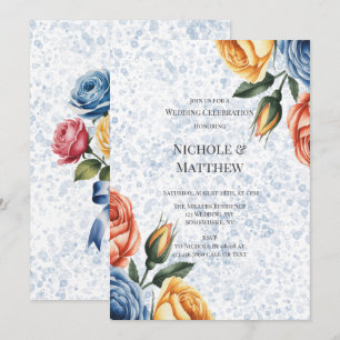Invitation Encre Alcoolique Roses Bleu Orange Célébration de