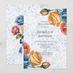 Invitation Encre Alcoolique Roses Bleu Orange Shower de Coupl