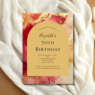 Invitation Encre Alcoolique Rouge Or Arc 70e Anniversaire Pou