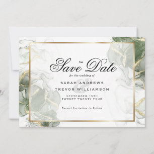 Invitation Encre Alcoolique Vert Sauge Élégant et Or